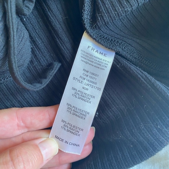 Frame Women’s Bell Sleeve Rib Polo Top Black Size Medium Tie Front Crop - Picture 6 of 8